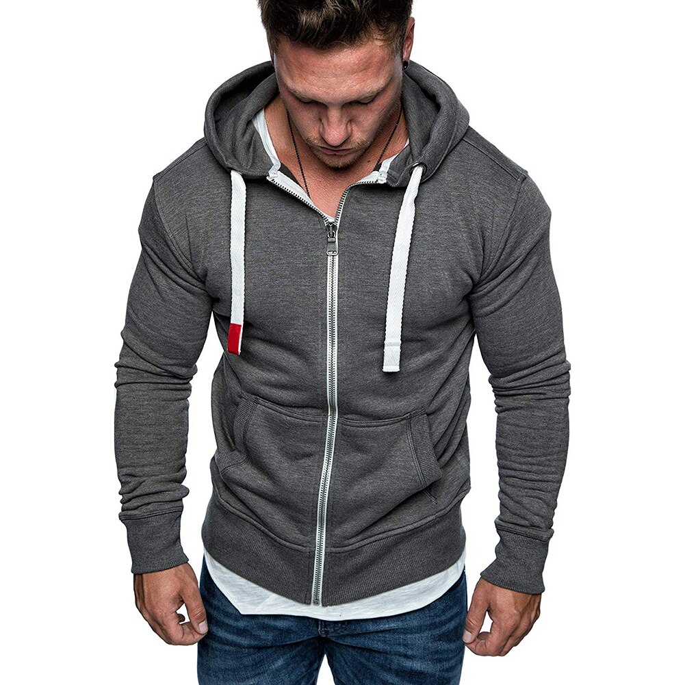 Stijlvolle Plain Mannen Ritsvak Zip Sport Hoodie Trui Jas Jas