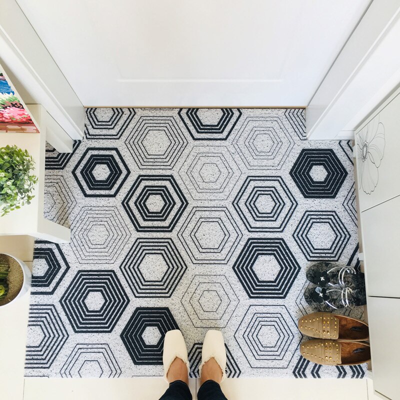 Geometric polygon printed pvc door mat home entrance dust-proof anti-slip carpet floor kitchen bathroom rug washable can be cut
