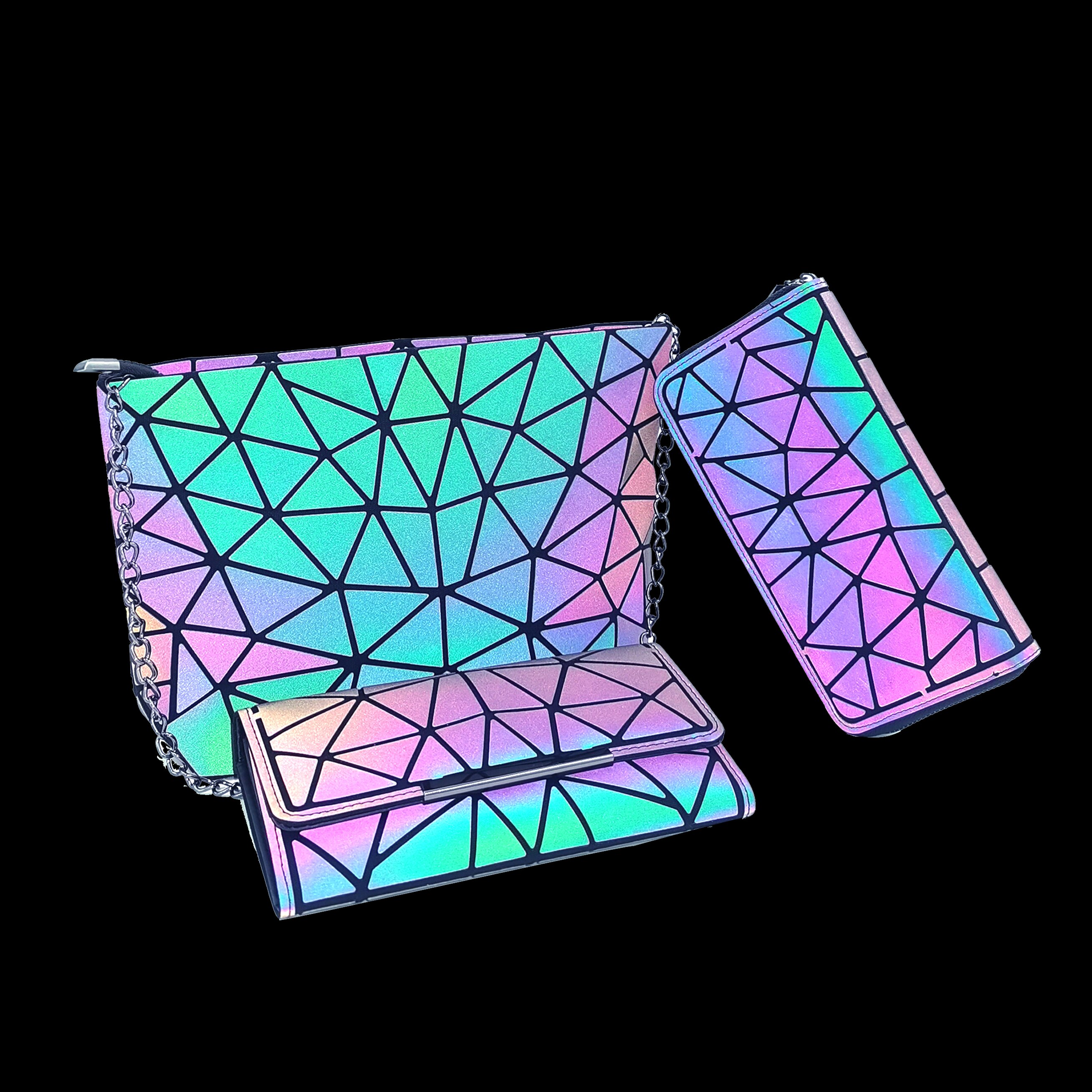Pomysły na 2020 kobieta moda świetlny geometryczny plecak HOLOGRAM CROSSBODY torba zestaw BOSLA SAC A MAIN