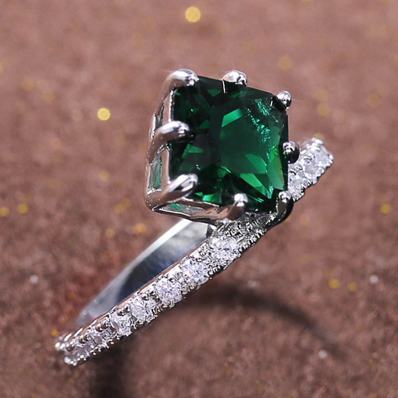 Huitan specielle geometriske midi-ringe til kvinder med lysegrøn aaa cubic zircon sten otte klør engros femme ring