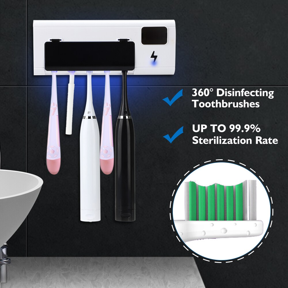 UV Toothbrush Holder Solar Energy Bathroom Storage Box Multi-function Storage Holder USB Charge 6 Minutes Regular Disinfection