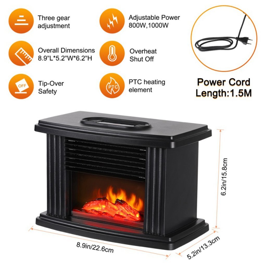 1000W Desktop Mini Electric Fireplace Heater Electric Heater Warm Air Heater Desk Table Heater for Home Office