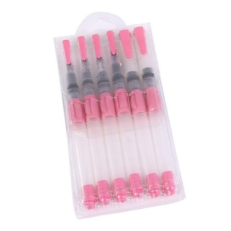 6Pcs Water Brush Water Paint Brush Large Capacity Soft Watercolor Painting Brush for Beginner Drawing Art Supplies: Pink