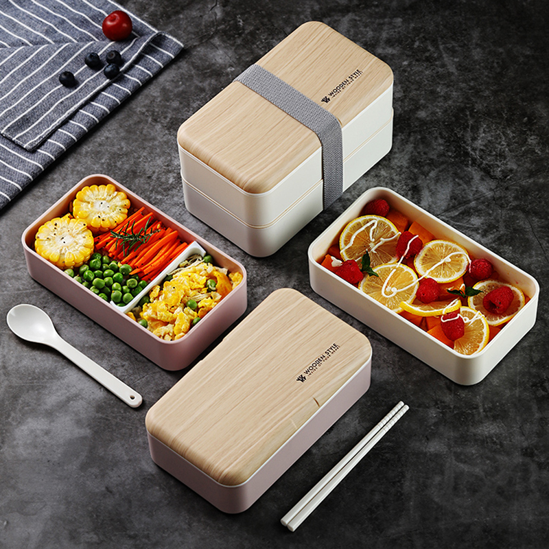 Bento Lunch Box Japanese With Spoons Chopsticks Microwave Wood Bento Box Salad Fruit Food Container Thermal Lunch Box For Kids