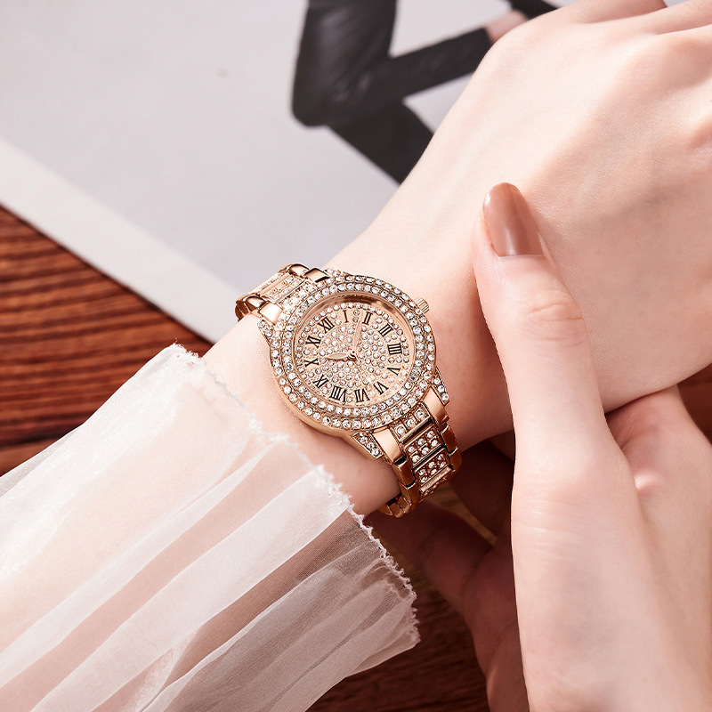 Casual All-Star Women's Quartz Watch Shiny Fine Zircon Mechanical Lady Wristwatches Folding Watches Buckle Watch