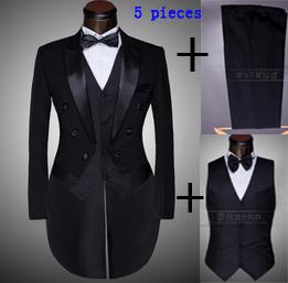 5 stuks Fabrikanten prijs blazer Mannelijke formele smoking kostuum jurk set getrouwd pak hoge qualtiy plus size S-5XL: includ vest / XXXL