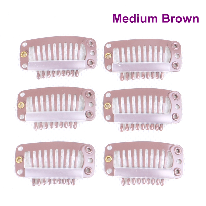 Pinzas de silicona para extensión de cabello de acero inoxidable, 9 dientes, 3,2 cm, 50 unidades (negro, marrón D, Marrón M, Marrón L, Rubio, Plata)
