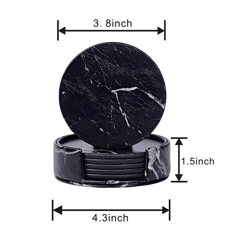 Coasters for drinks 6- stk. med holder, marmor sort rund kopemåtte sæt af hjem og køkken brug tob