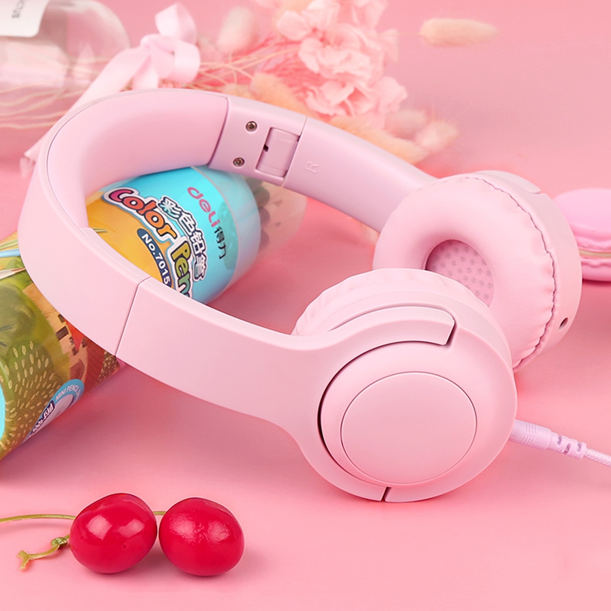 Kids Headphones Head-mounted Children Safe Volume Noise Cancelling Foldable Stereo 93dB 3.5mm Headsets for Phone