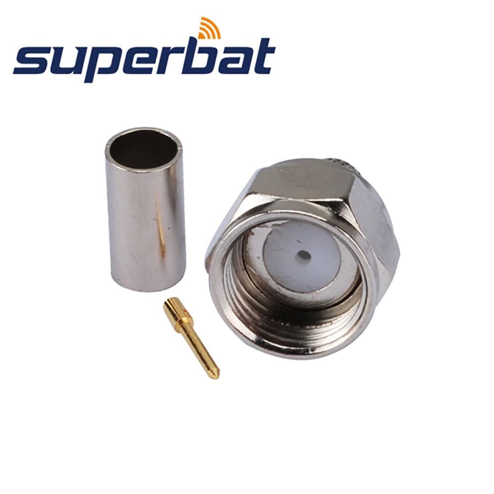 Superbat 10pcs F 75 Ohm Crimp Male RF Coaxial Connector Straight for Cable RG58 RG400 RG142 LMR195