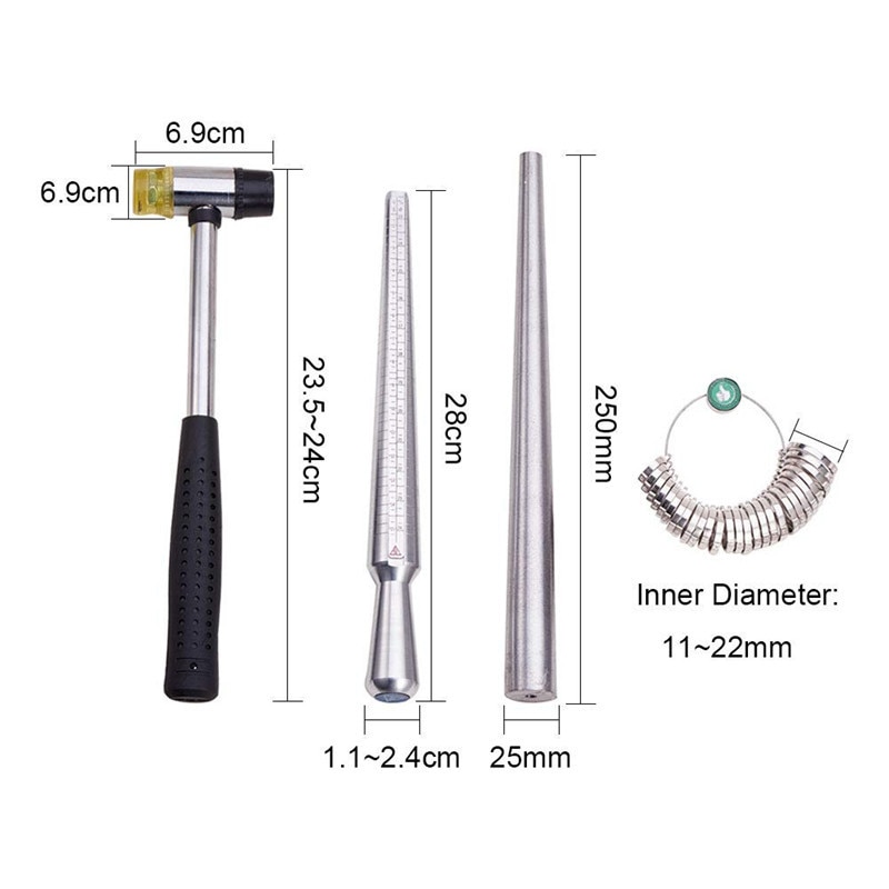Sieraden Gereedschap 4 stks/set Ring Enlarger Stick Ring Sizer Vinger Meten Stick Doorn Handvat Hamers 25 ~ 28 cm/ 1.1cm