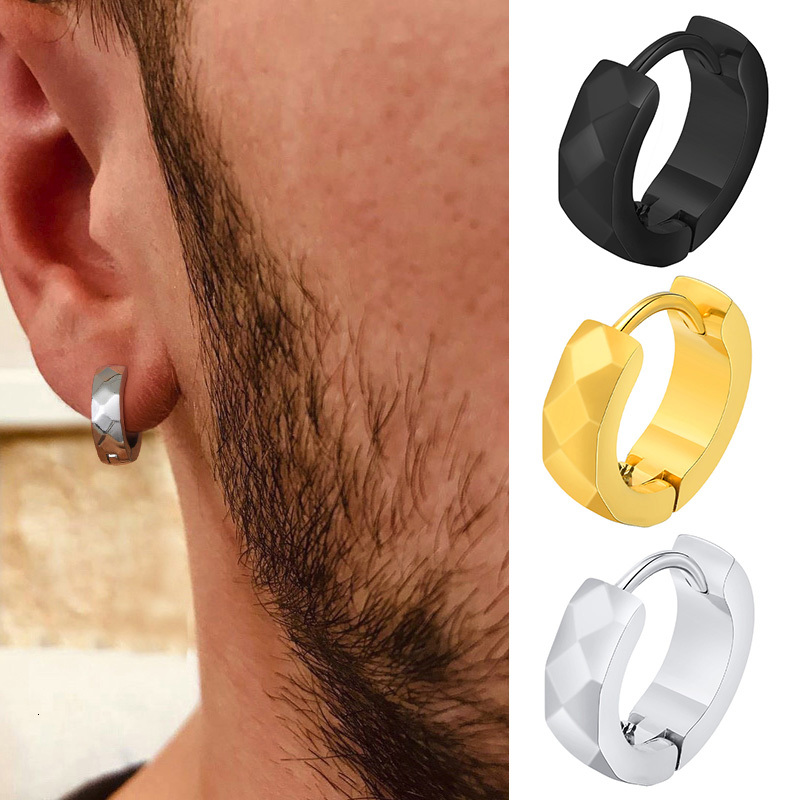 Pendientes de aro Huggie geométricos para hombres, acero inoxidable, Circular, redondo, Hip Hop, Rock Rap, accesorios de joyería geniales para niños