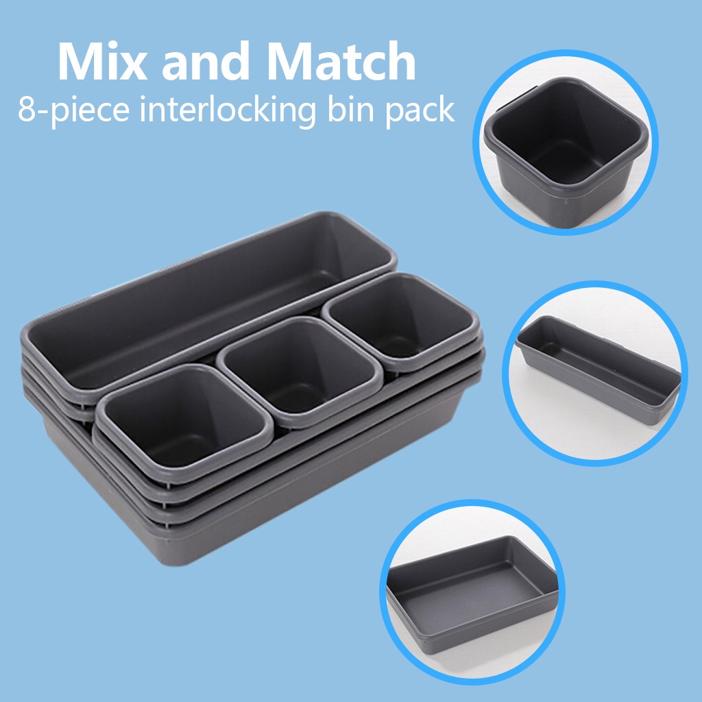 8pcs Drawer Organizers Storage Best Interlocking Narrow Drawer Dividers Box Bag for Bathroom Office Kitchen Home Storage Tool