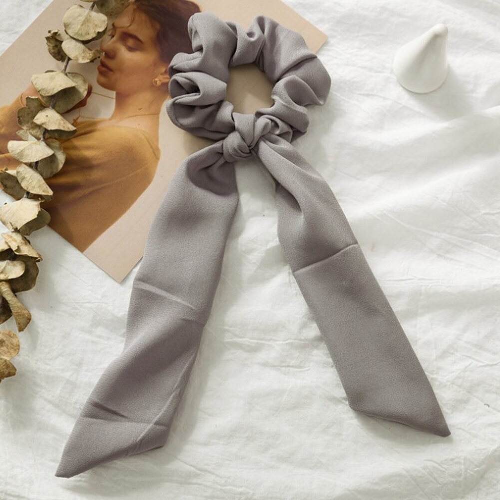Solid Chiffon Ponytail Scrunchie Hair Ties Elastic Hair Rope for Women Hair Bow Ties Hair Bands Black Red Pink Ribbon Hairbands: Gray