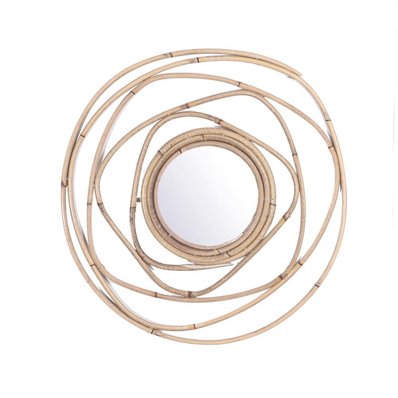 Espejo decorativo de mimbre, espejo de ratán nórdico hecho a mano, colgante de pared, adornos para fotografía, espejo, decoración del hogar: Default Title