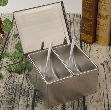 High-grade 304 Stainless Steel Seasoning Box Hotel Seasoning Box With spoon Storage Box Household Seasoning Tank Seasoning Box: colour1