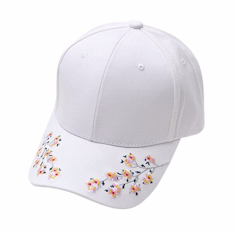 Bomulds baseball hatte til kvinder blomme blomst broderi gorras planas hip hop afslappet snapback hætter: Hvid