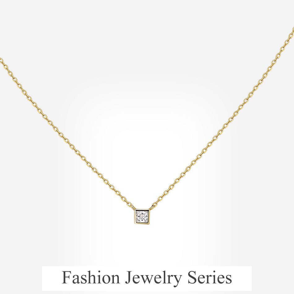 Eleshe 925 Sterling Zilver Kleine Vierkante Diamanten Hanger Ketting 18K Gold Plating Ketting Voor Vrouwen Mode Shiny Sieraden