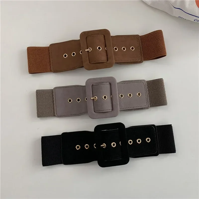 Cinturones de gamuza para mujer, cinturón elástico para ropa de mujer, hebilla de estilo coreano, cinturón ancho elástico que combina con todo, decoración de ropa