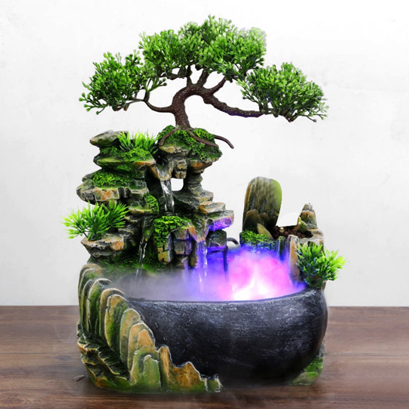 Indoor Relaxation Desktop Feng Shui Water Fountain Waterfall, Zen Meditation Indoor Waterfall Feature for Home US Plug