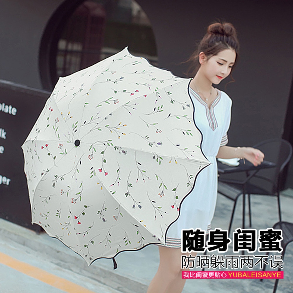 Becautiful Bloem 3 Opvouwbare Paraplu Vrouw Anti UV Zon Bescherming Paraplu Winddicht Zwarte Coating Parasols paraplu P15