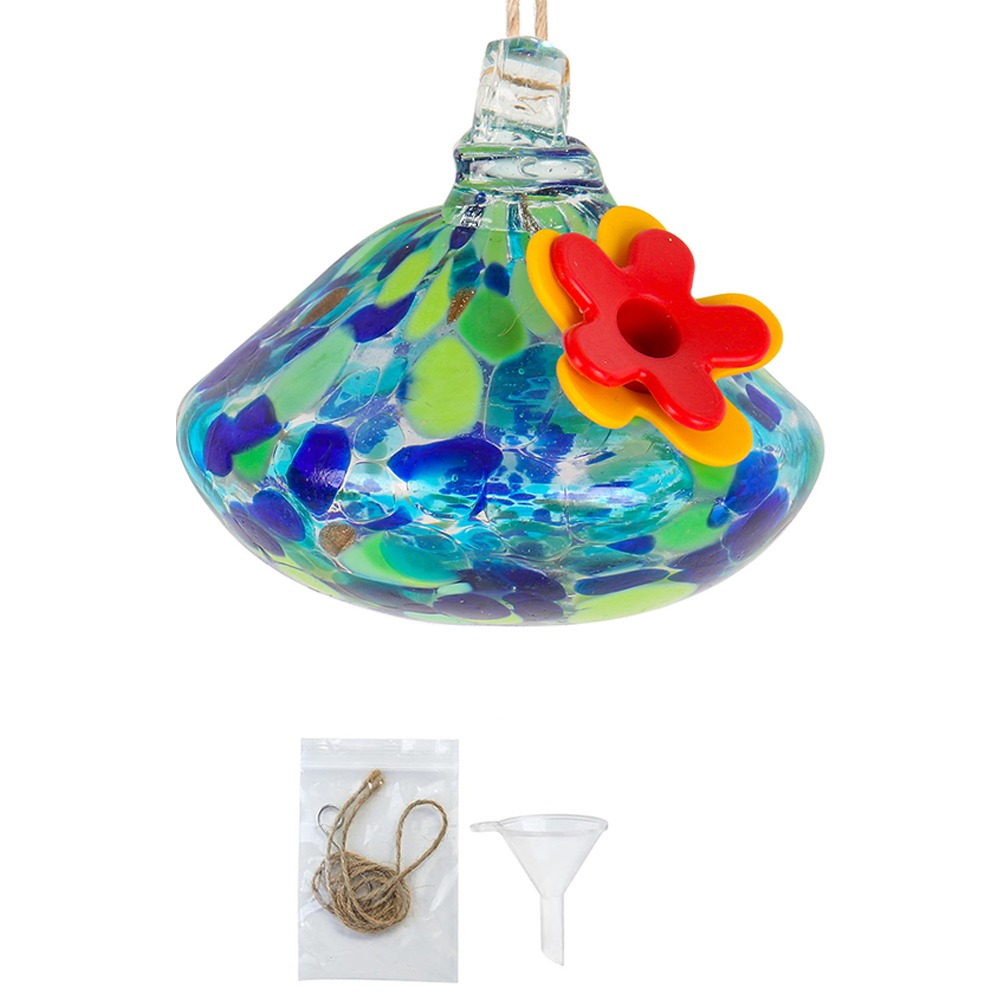 Durable Droplet Shaped Hummingbird Feeder Hanging Glass Ball Bird Automatic Feeder Practical Bird Drinking Fountain For Window: green