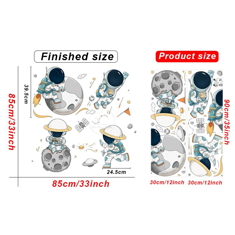 Autocollant mural d'astronaute en vinyle de dessin animé, stickers muraux amovibles pour bricolage, pour enfants garçons, chambre à coucher, pépinière, papier peint pour la maison: TBAL363
