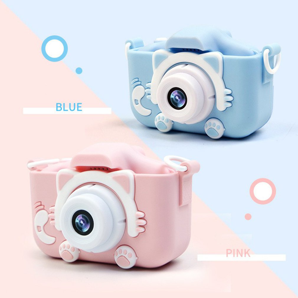 Mini digitale camera cartoon schattige camera speelgoed kinderen verjaardag peuter speelgoed geheugenkaart camera met siliconen hoes