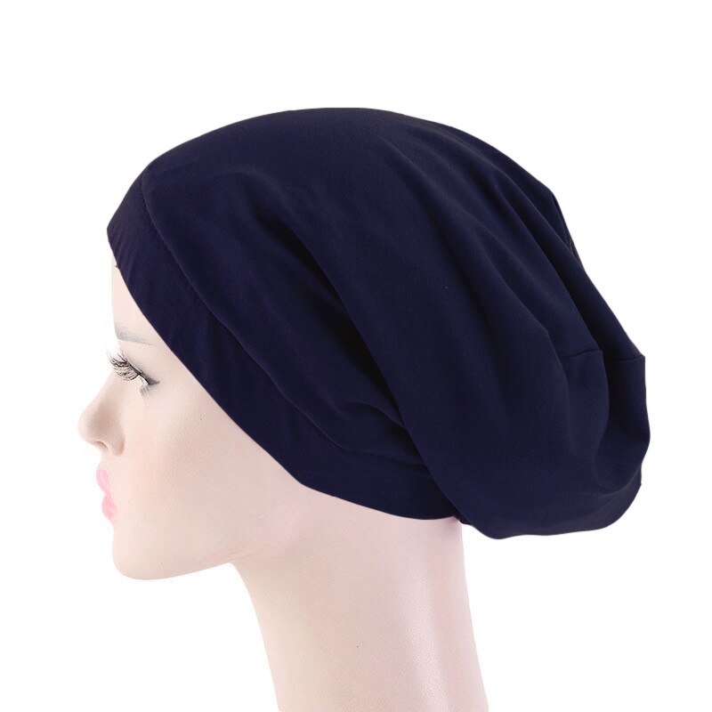 Bonnet en Satin élastique pour femmes musulmanes, Bonnet de perte de cheveux, Skullies, enveloppant la tête, chimio, Cancer, indien, Turban uni, à la: 10 Blue
