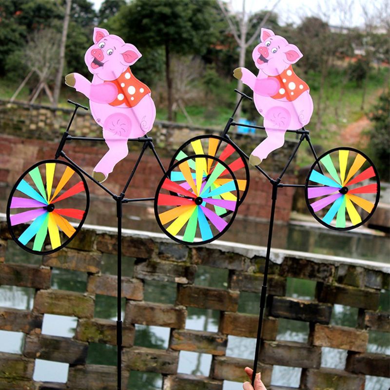 Leuke 3D Dier Varken Op Fiets Windmolen Draaimolen Tuin Gazon Yard Decor Wind Spinner