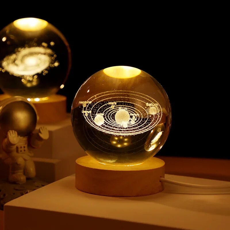 Veilleuse LED USB, lampe boule de cristal Galaxy, lampe 3D planète lune, décoration de la maison, de festival