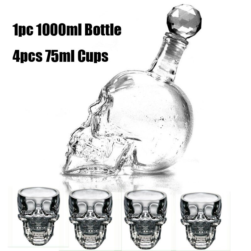 Crystal Skull Head Glas Set Shot Whisky Wijn Kristal 1000Ml Fles Decanter 75Ml Cup Transparant Wijn Drinkglazen cups