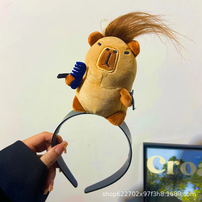 Diadema de capibara de dibujos animados divertidos, diademas de muñecos de peluche feos, herramienta de fijación de peinado, diadema para mujer, accesorios para el cabello: Verde militar