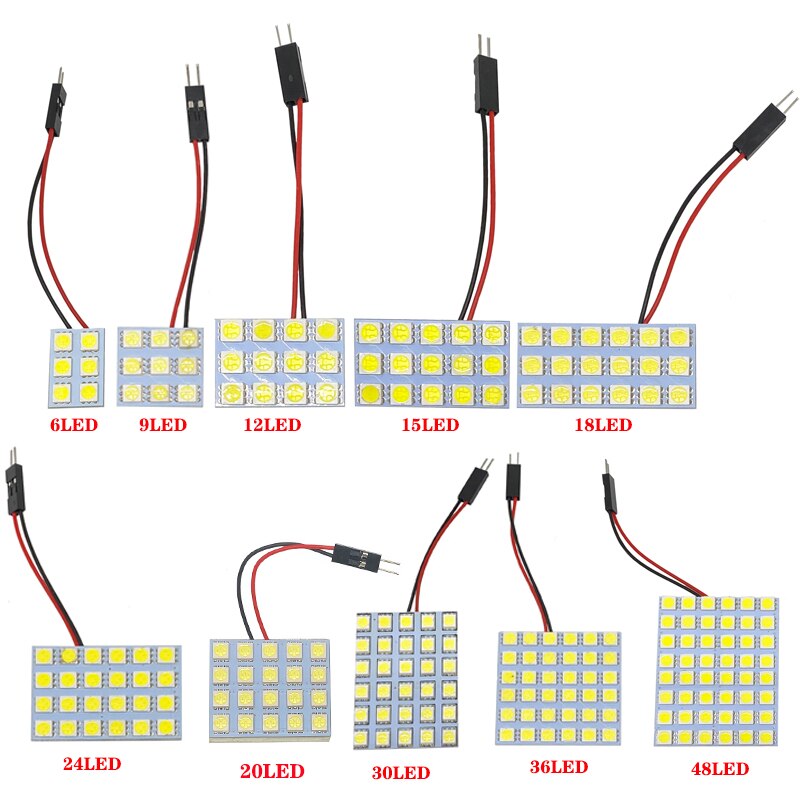 6 9 12 15 24 SMD 5050 LED Auto Panel de luz lectura bombilla tipo cúpula Interior del coche techo mapa lámpara T10 W5W C5W C10W Festoon 3 Base adaptadora