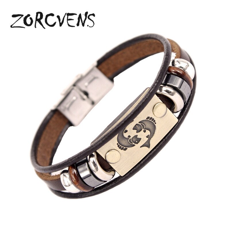 ZORCVENS 2020 di Nuovo Modo di 12 Constellation Segni Bracciali Braccialetti In Acciaio Inox Braccialetto di Cuoio per Gli Uomini: 80622