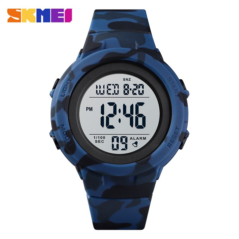 Skmei Dobbel tid digitale sportsklokker herre 5 bar vanntette støtsikker herre armbåndsur tid uformelt reloj hombre 1615: Camo blå