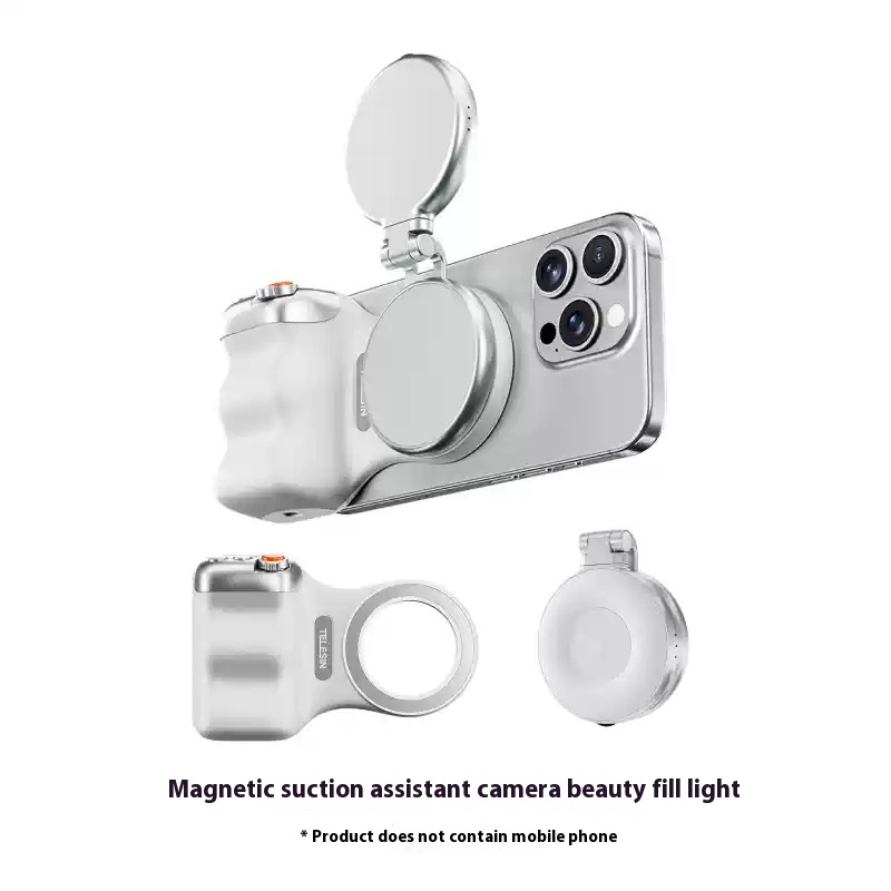TELESIN Magnetischer Telefonkamera-Shooting-Handgriff mit Bluetooth-Auslöser-Fernbedienungsgriff für iPhone 16 15 14 HUAWEI VIVO Vlog Selfie: Silber