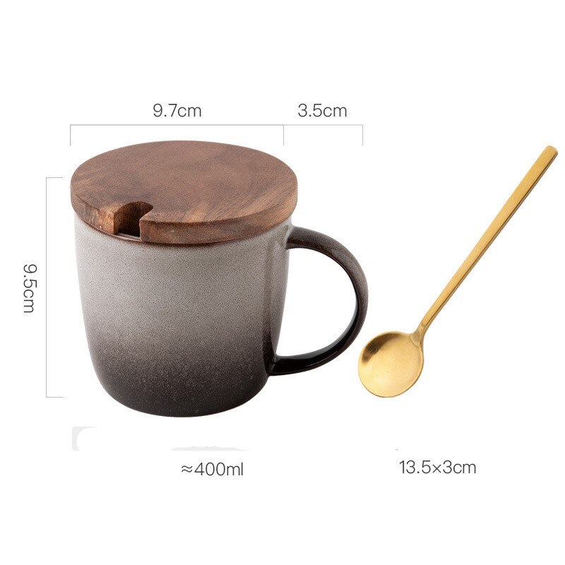 Tasse à café en céramique avec couvercle, Vintage, pour le petit déjeuner, lait, avoine, porcelaine, poterie, service à café: Smoke ash Spooncover