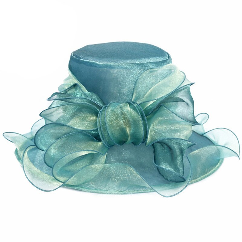 Big Flower Summer Sun Hats For Women Beach Beige Organza Tea Party Hat Ladies Church Kentucky Derby Wide Brim Fedoras: Green