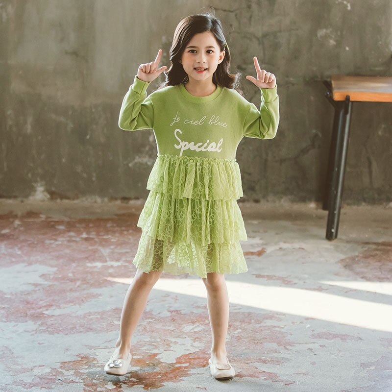 Girl Clothing Long Pink Sweatshirts Dresses for Girls Spring Fall Casual Long Sleeve Layered Clothes for Girls Age 8 12Y: Green / 9