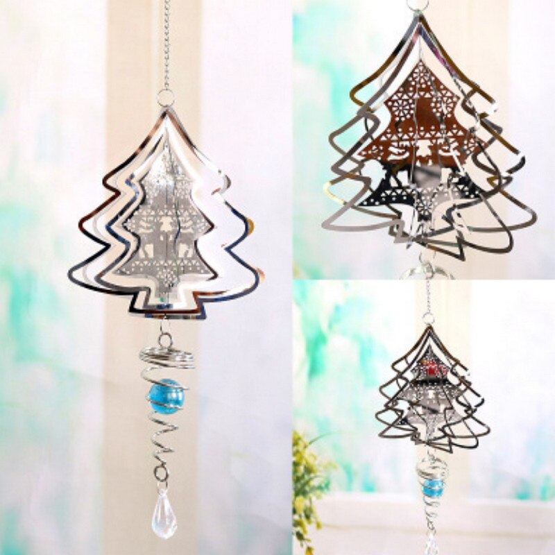 3D Wind Spinner Stainless Steel 360° Spiral Wind Chimes Indoor Outdoor Garden Decoration Snowflake Tree Mould Wind Chimes
