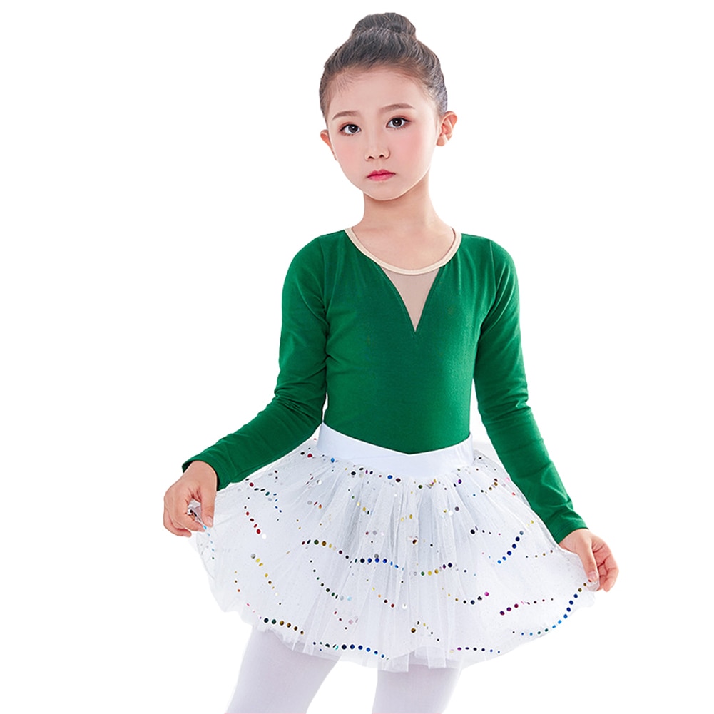 Kids Girls Layered Stars Sequins Tutu Skirt Children Princess Ballet Dance Dress Long Sleeve Fluffy Petticoat Skirt