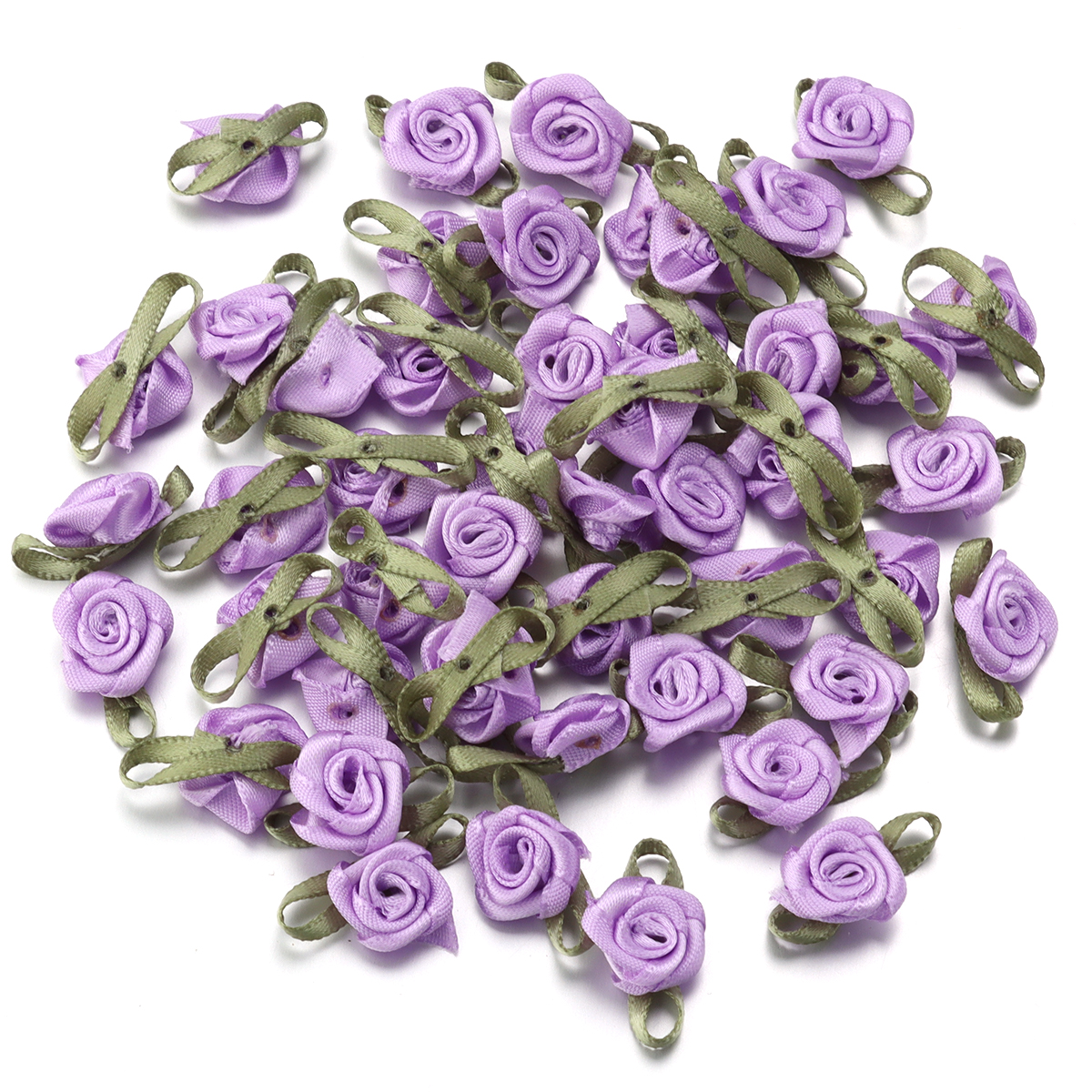 Cinta de satén para manualidades, 50 piezas, brotes de rosas de 1,5x2,5 cm, flores con hojas verdes para álbumes de recortes, sombreros, prendas de vestir, suministros de decoración de boda: Negro