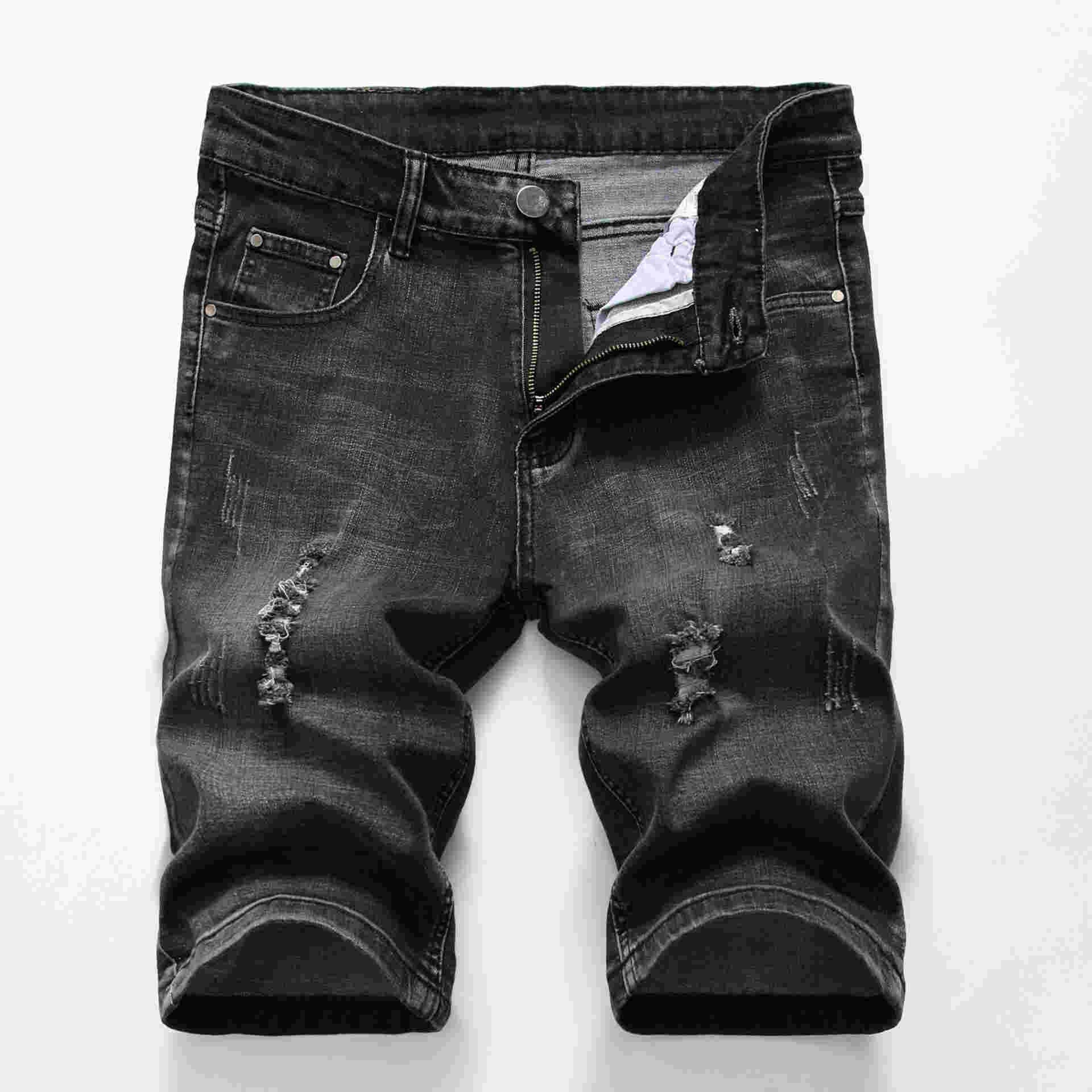 Shorts herre ripped korte jeans lige bomuldsshorts jean bermuda mandlig denim plus størrelse 28-40: 1007 sorte grå huller / 28
