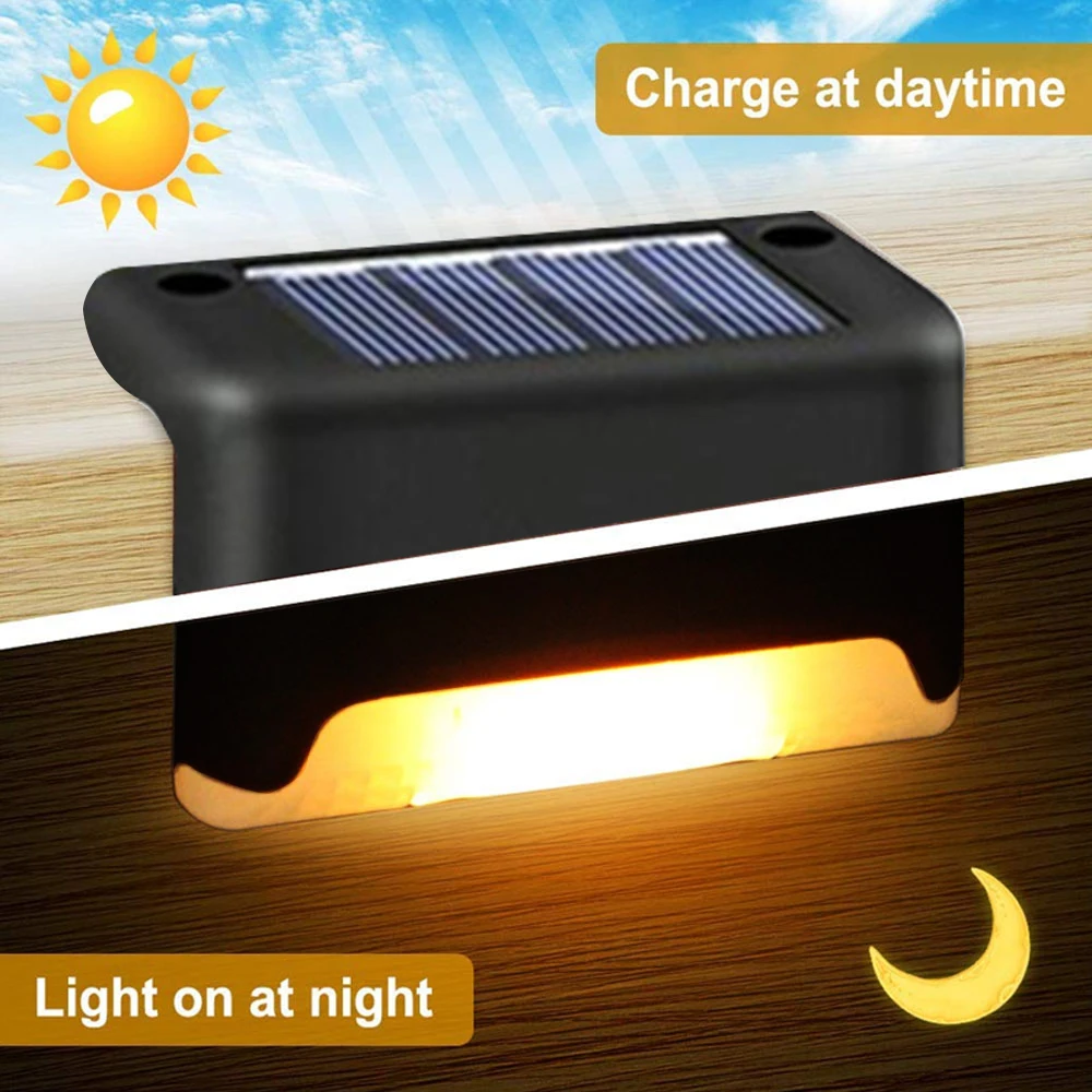 Outdoor Solar Step Lights Warm White LED Waterproof Stair Path Lighting for Garden Patio Fence Balcony Decoration Solar Power
