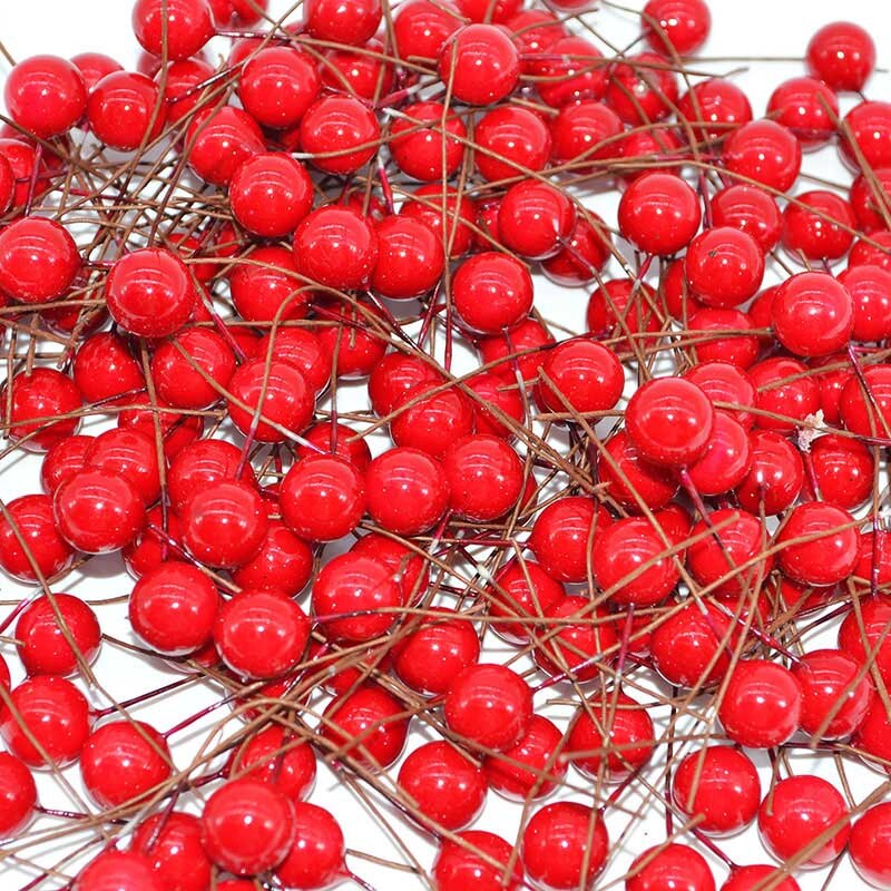 100 st/lot 12mm pärla plast ståndare konstgjord blomma små bär körsbär för bröllop jul tårta låda kransar dekoration: F03