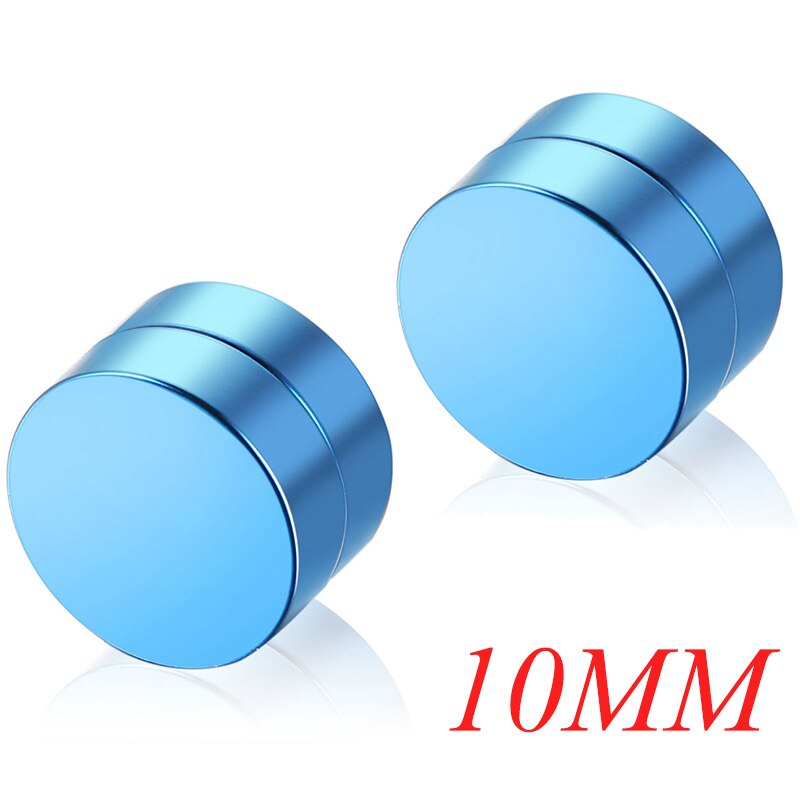 AZIZ BEKKAOUI Magnetic Stud Earrings Men Earring Stainless Steel Jewelry Round Male Magnet Multicolor Earrings: blue 10mm