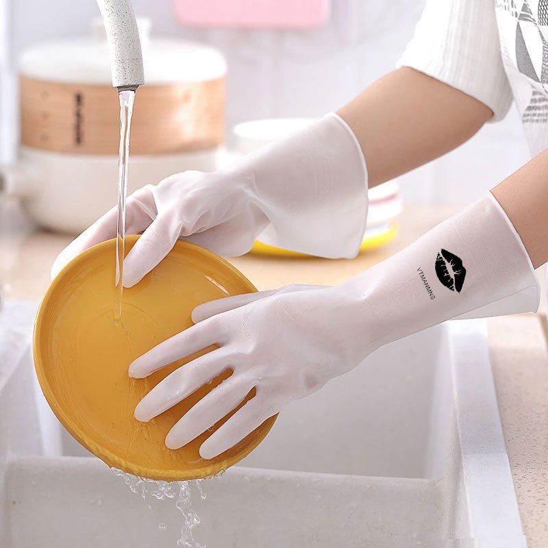 Guantes de látex y goma para lavar platos para mujer, manoplas de limpieza duraderas para el hogar, herramientas para el lavavajillas: 12 / L