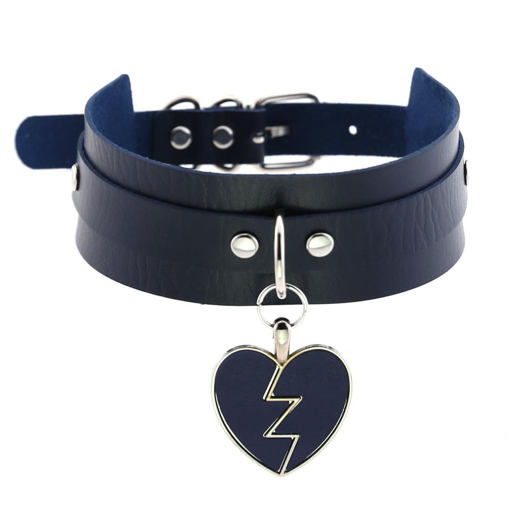 KMVEXO Punk Lightning Heart Gothic PU Leather Buckle Necklace Spike Kawaii Harajaku Chokers Harness Torques Female Jewelry: Dark Blue