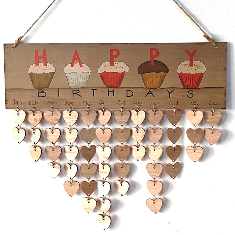 Tablero de recordatorios de cumpleaños para el hogar Calendario de madera, adorno colgante, decoración de Año ,: 14